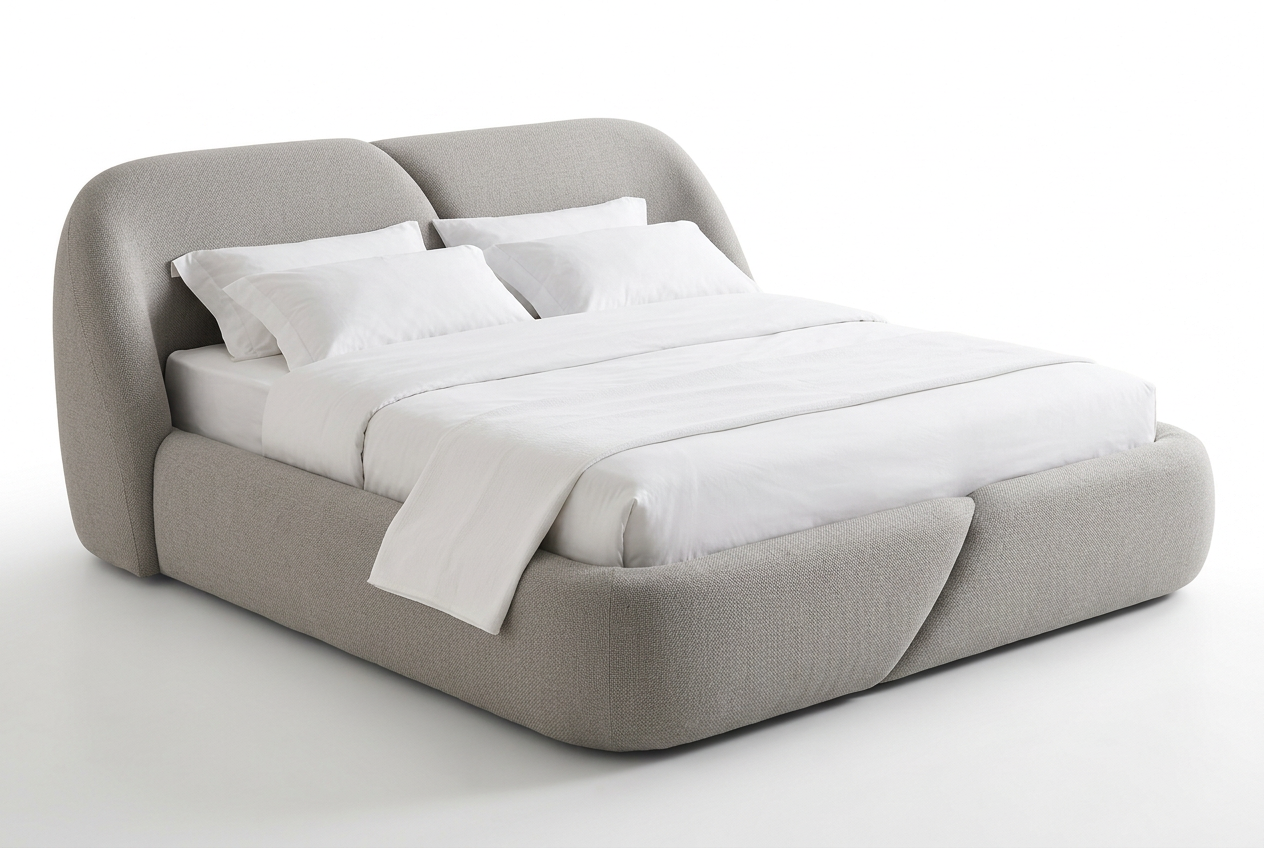 Norelli bed in light grey premium woven textile with fuller padding