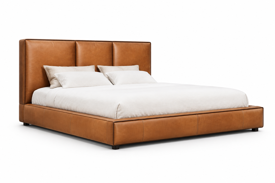 Maple Leather Bed side view on white