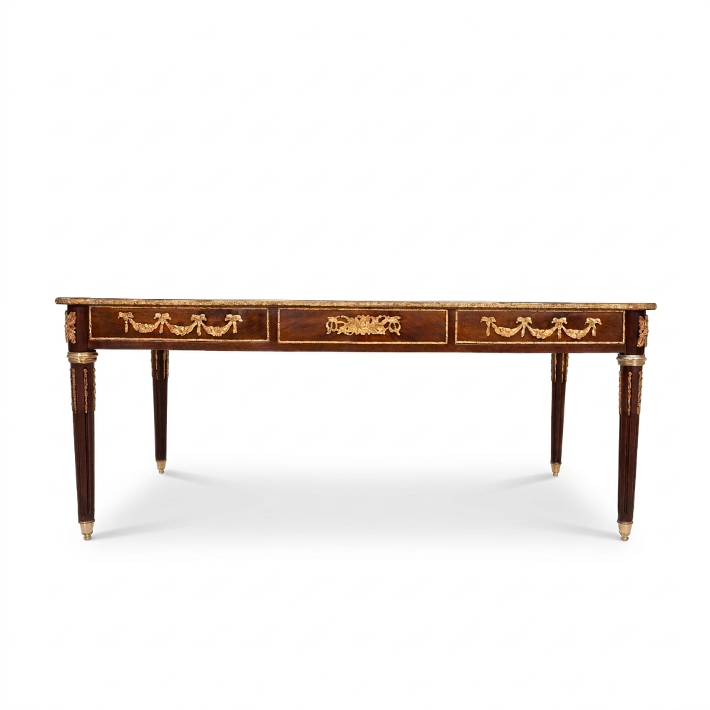 Montreval writing desk, straight-on front elevation on white