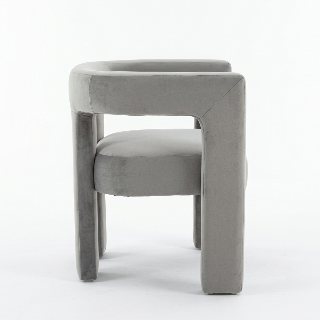 Virelle light grey velvet armchair, right-side view on white
