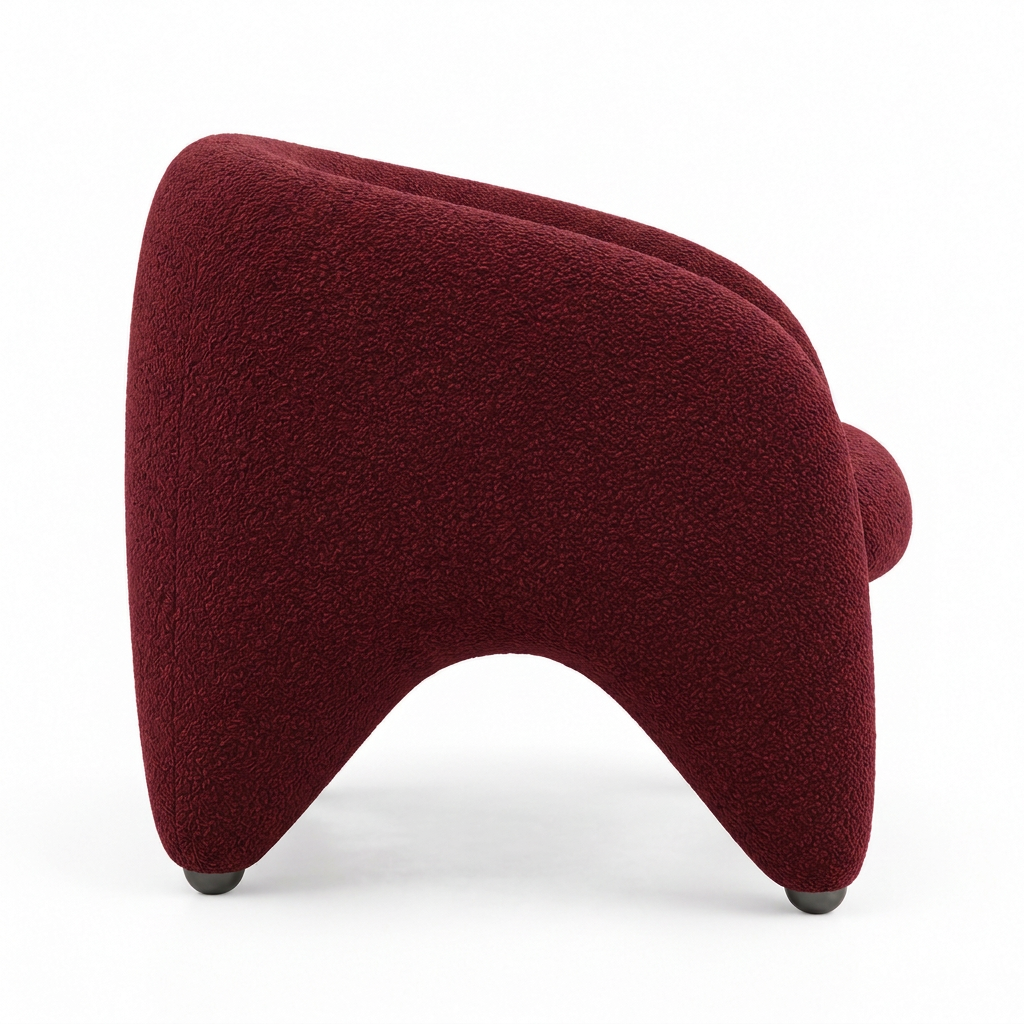 Faye burgundy bouclé tub armchair right side on white
