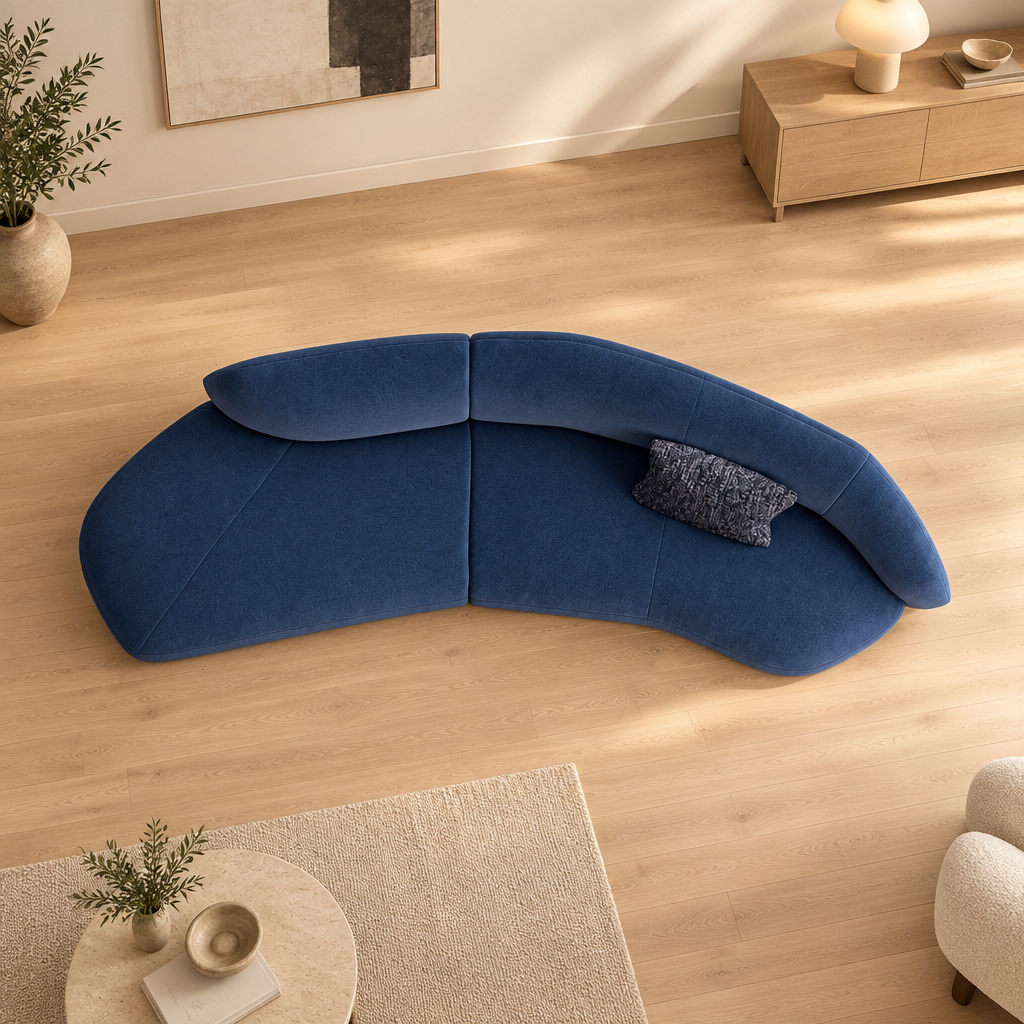 Savia blue curved sofa configuration