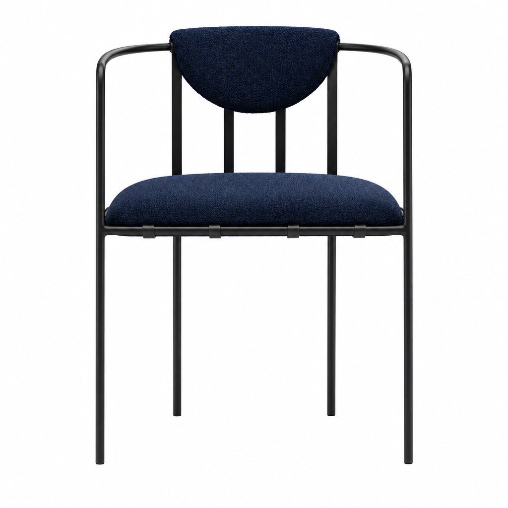 Orin navy metal-frame armchair front view on white