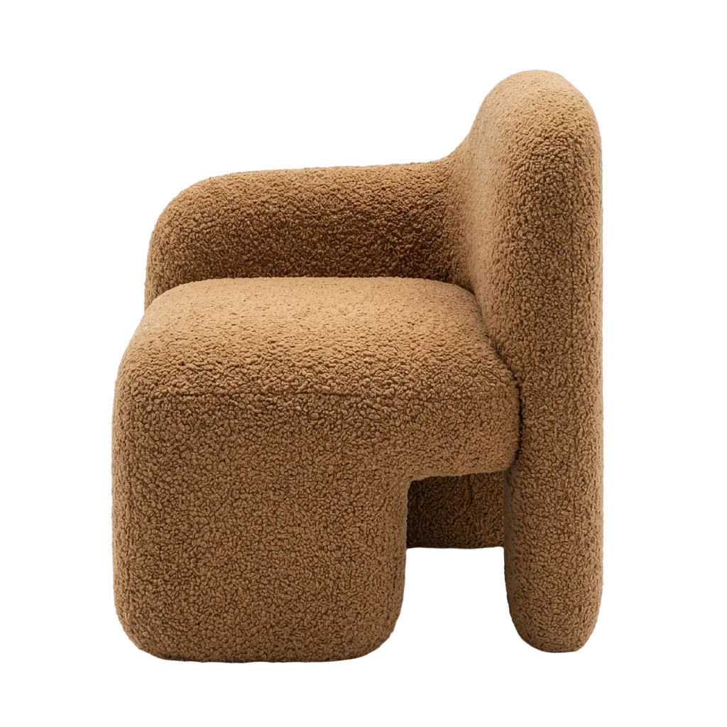 Tovelle bouclé accent chair, reconstructed open right-side view on white