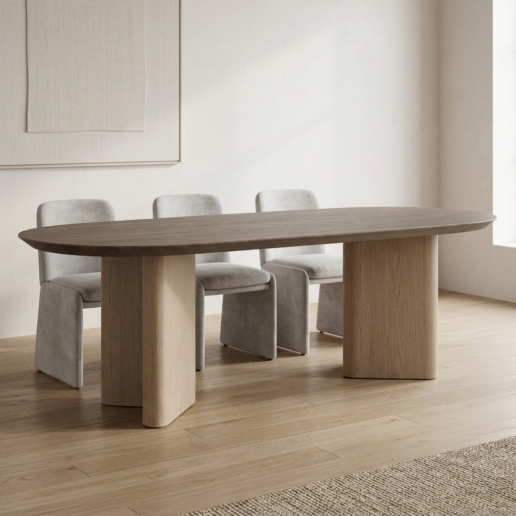 Selvaro oval solid wood dining table in a contemporary dining room
