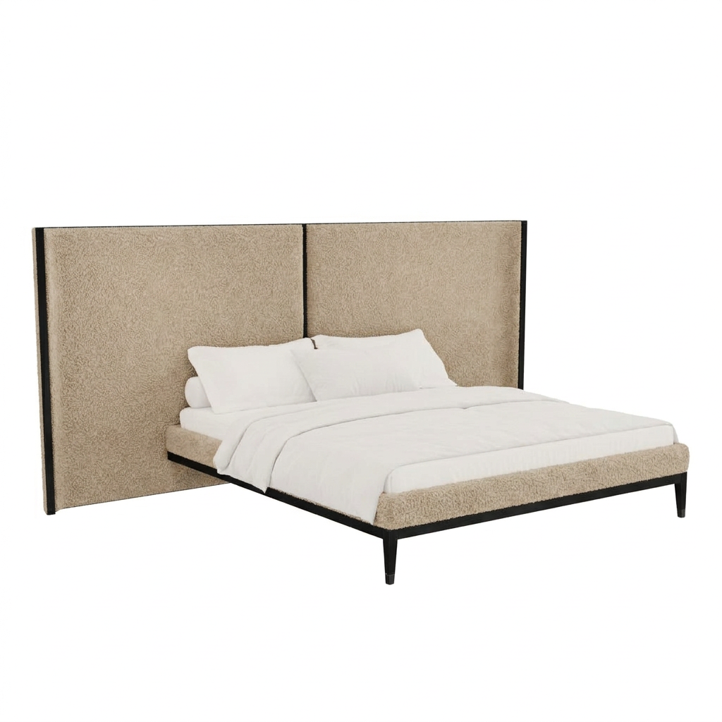 Varen beige boucle bed angled view
