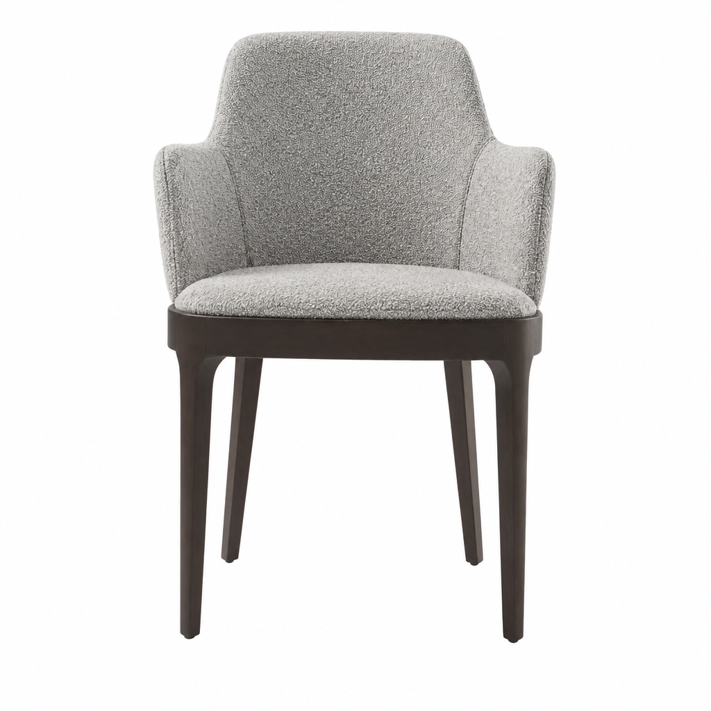 Alden armchair light gray bouclé illustrative upholstery concept