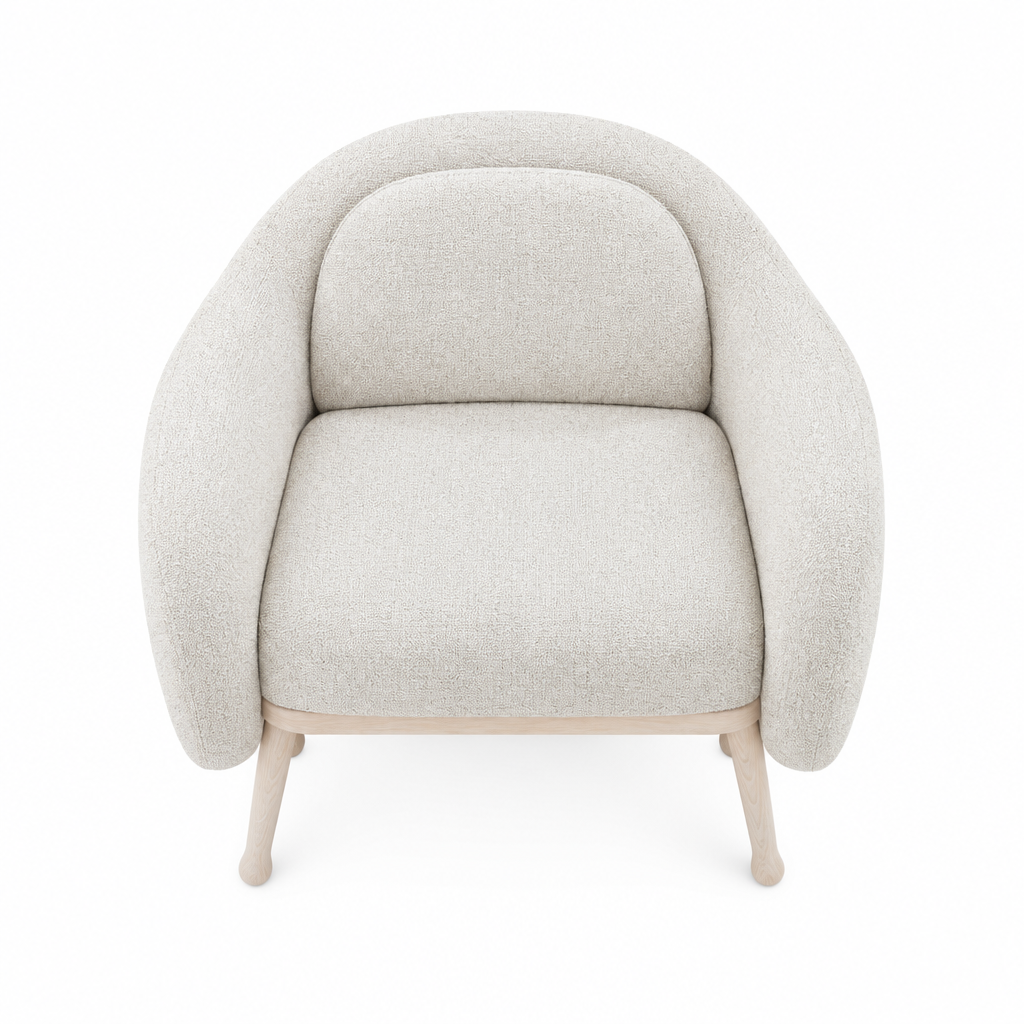 Nola white lounge armchair elevated top view on white background