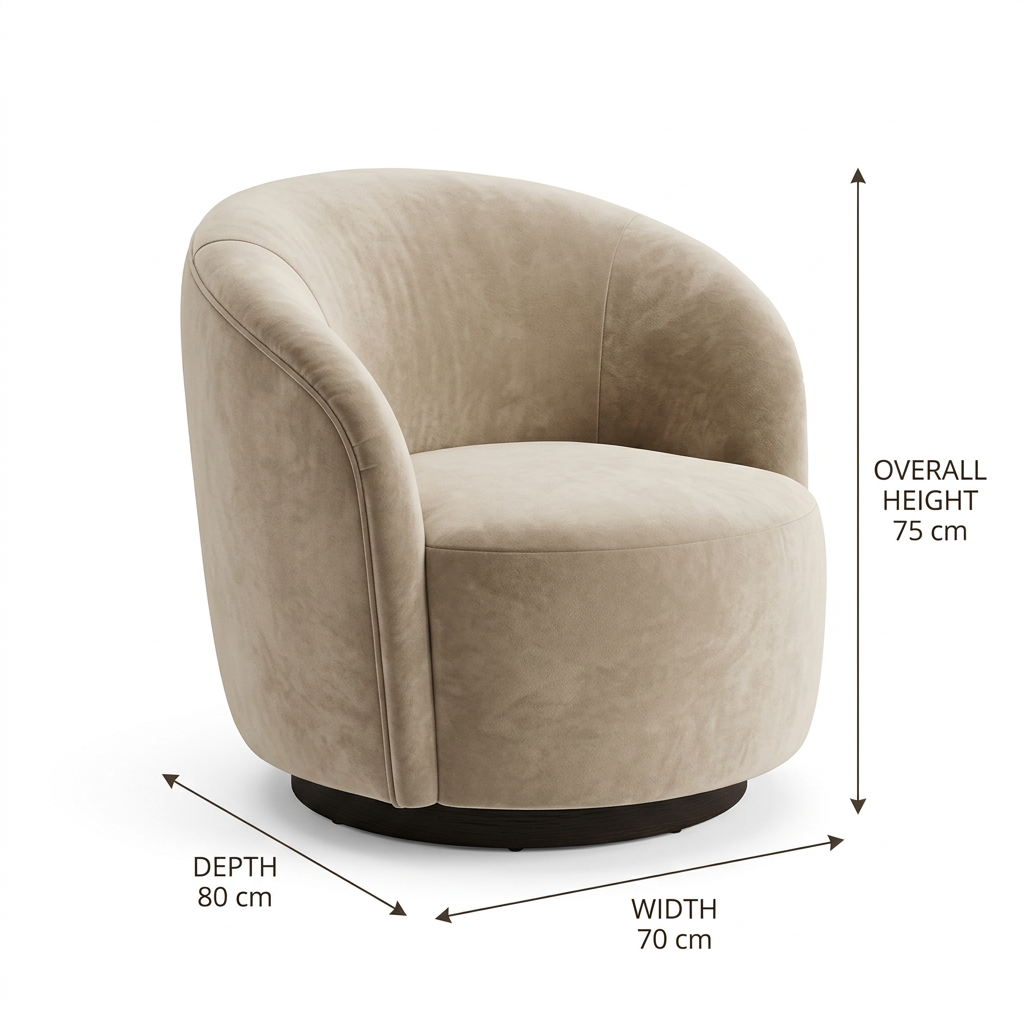 Orelle armchair dimensions: width 70 cm, depth 80 cm, overall height 75 cm