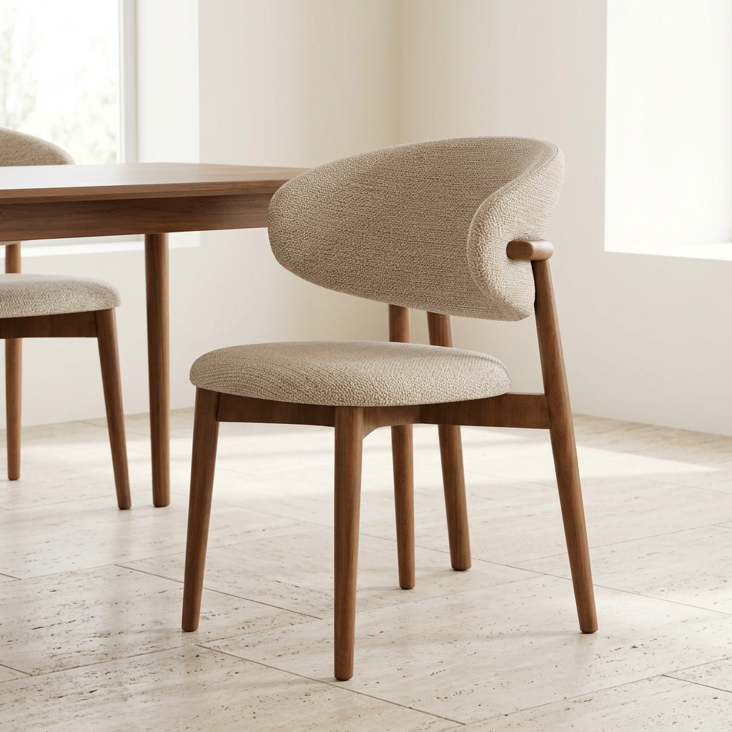 Avielle beige linen and walnut dining chair in a luxury dining room
