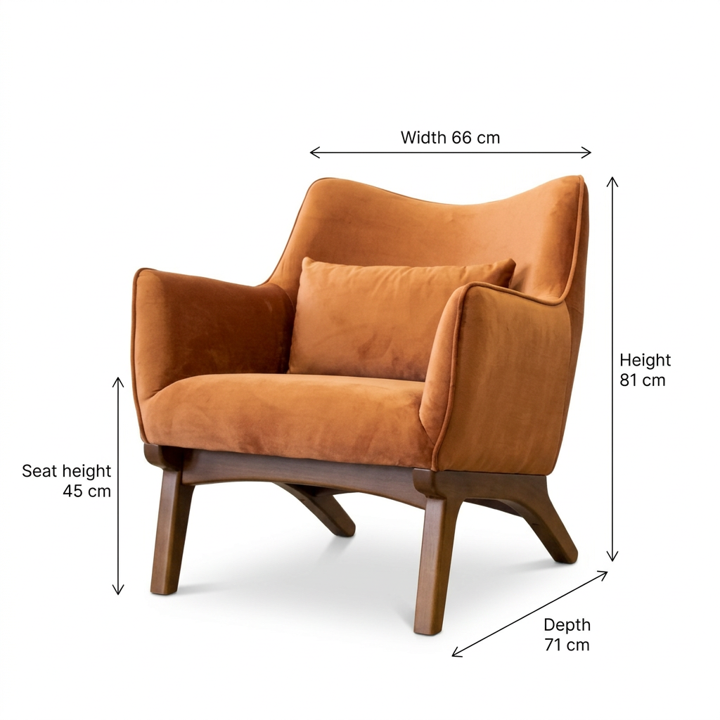 Renelle armchair dimensions: 66 cm wide, 71 cm deep, 81 cm high; seat height 45 cm