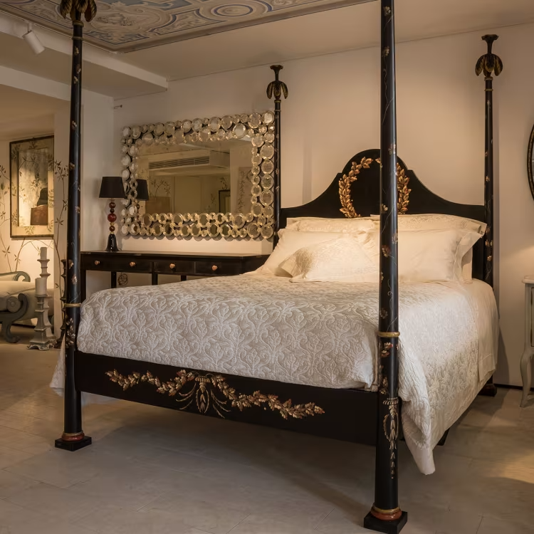 Aurel Bed - Black & Gold Four-Poster Bed