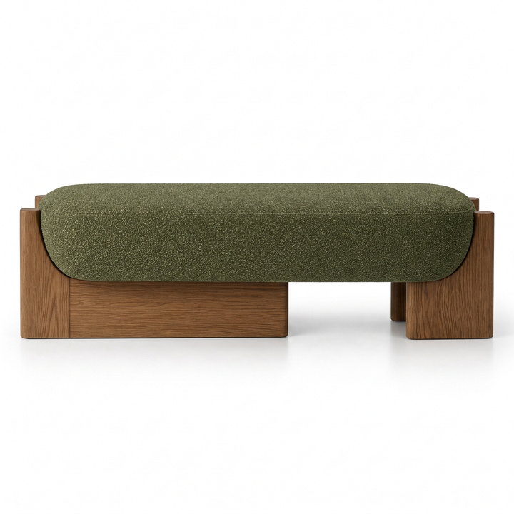 Loka bench, straight-on front view on a white background