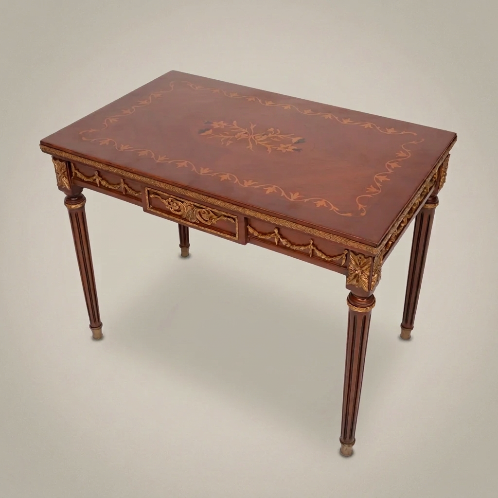 Valcour Neoclassical Marquetry Tea Table