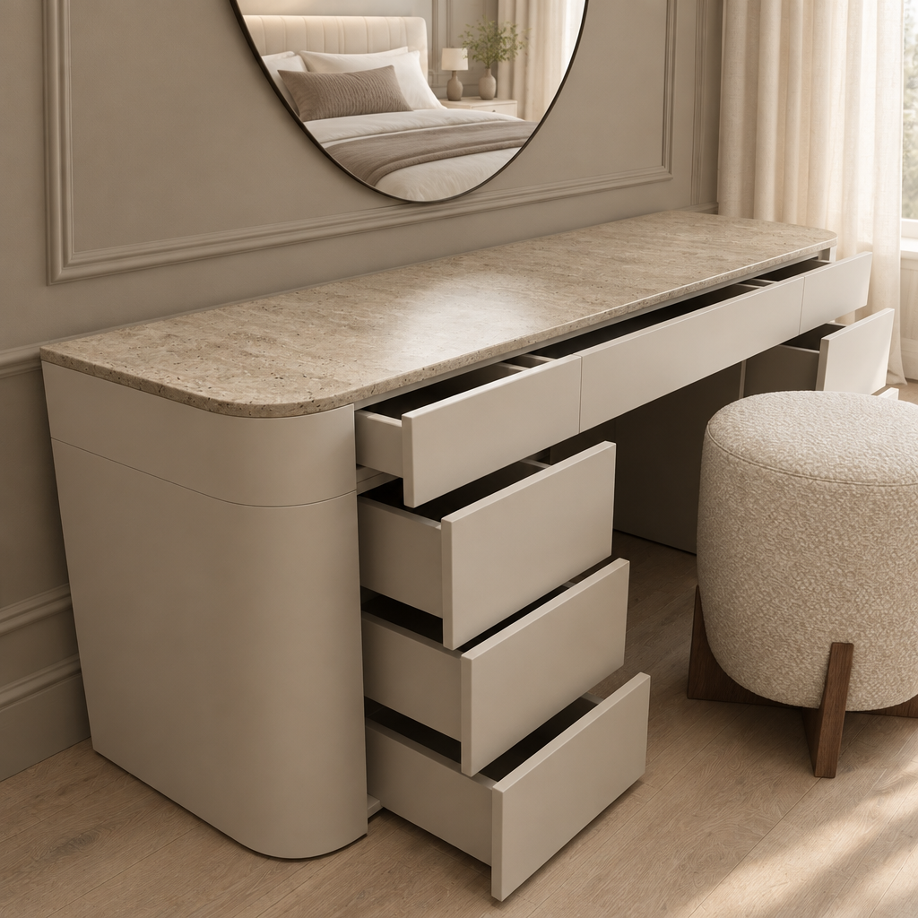 Marcella vanity angled open-storage view