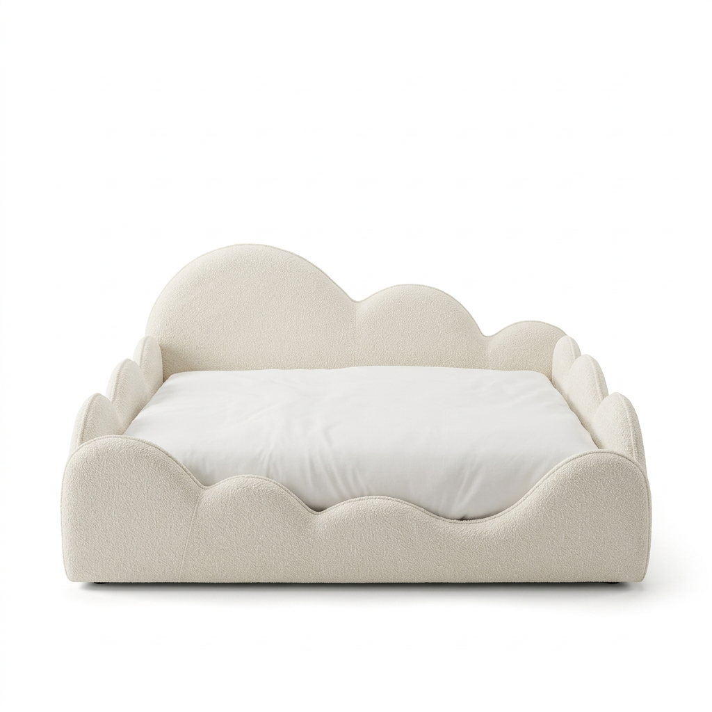 Marshmallow kids’ cloud bed, front view on a white background