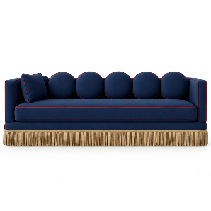 Milena sofa, straight-on front view on a white background