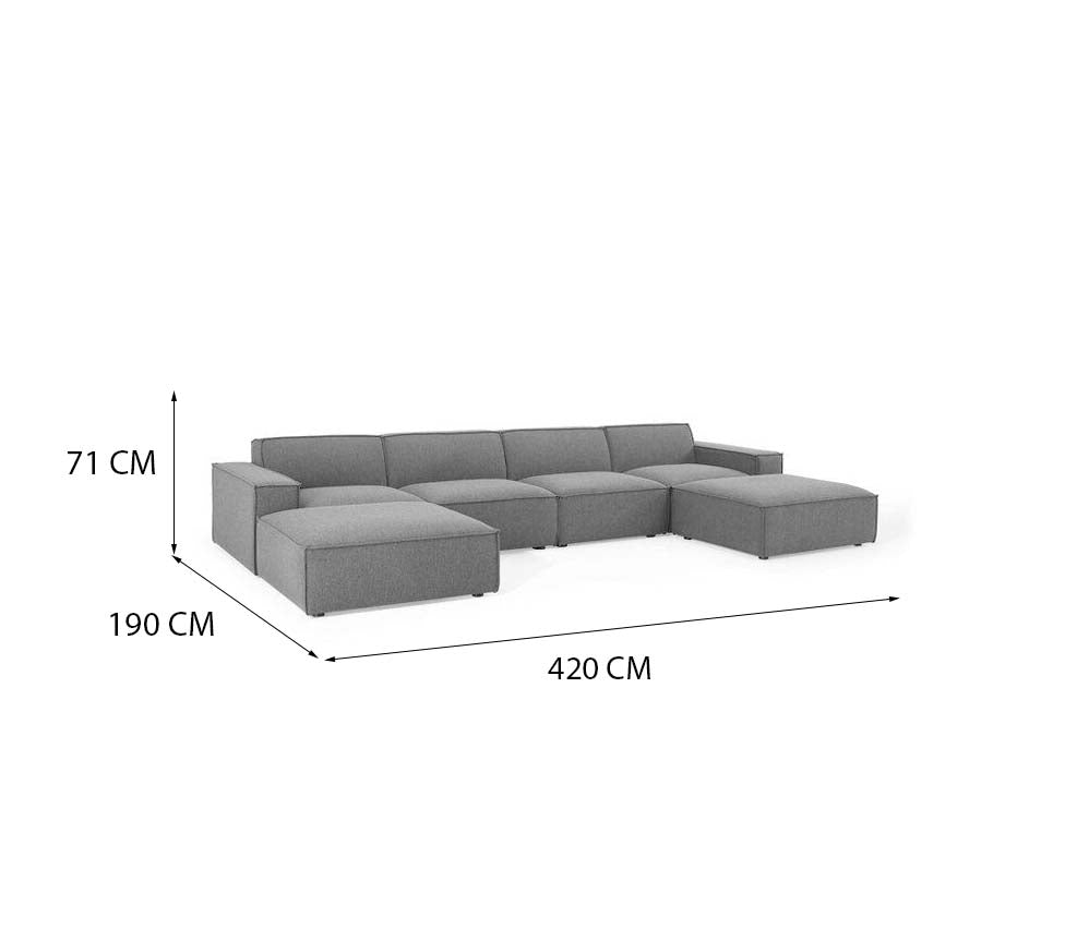 Moscow 4S. Cloud Modular Sofa / 420 W x 192 CM Jade Upholstery