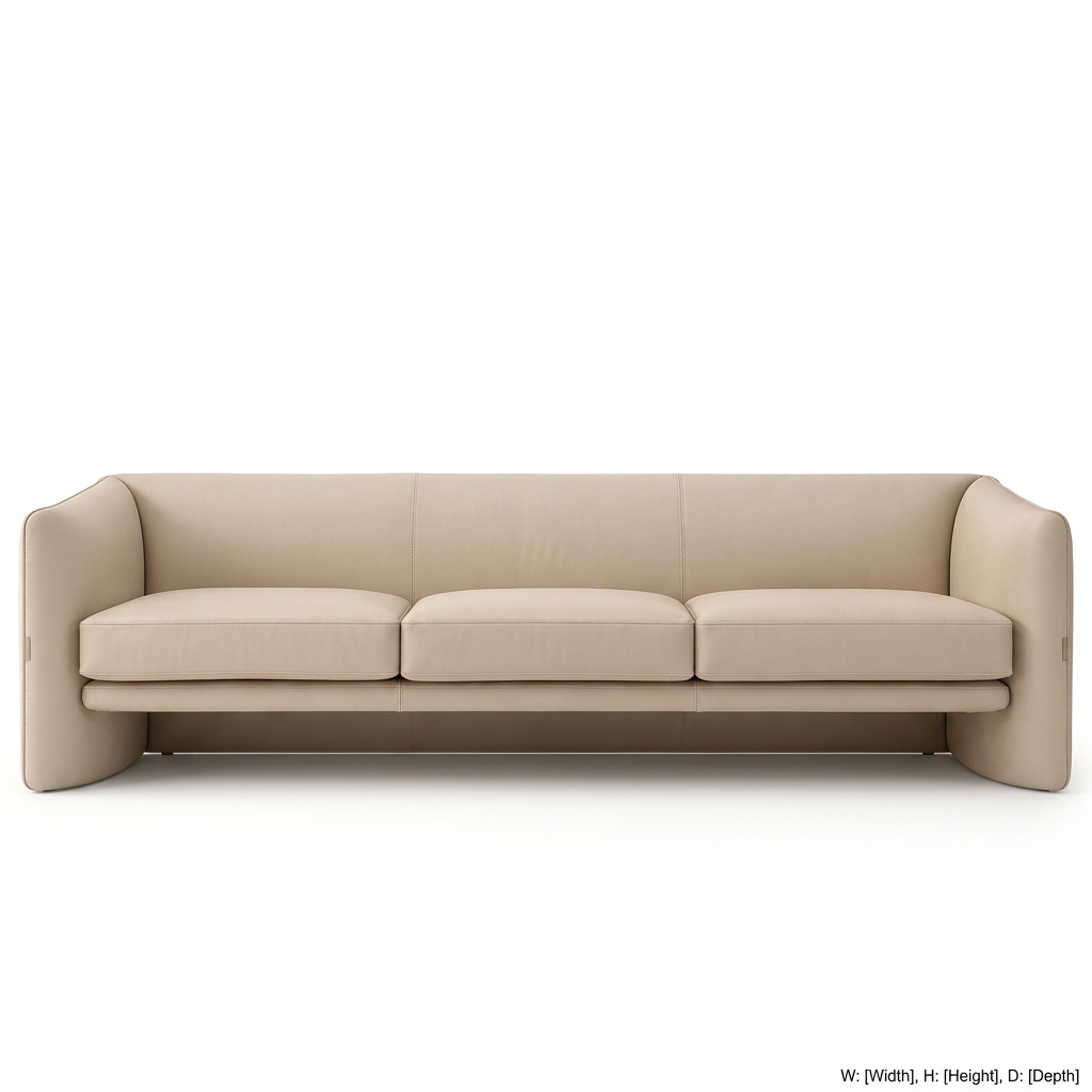 Neris beige three-seater leather sofa, front view on white