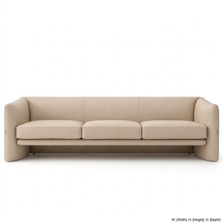 Neris beige three-seater leather sofa, front view on white