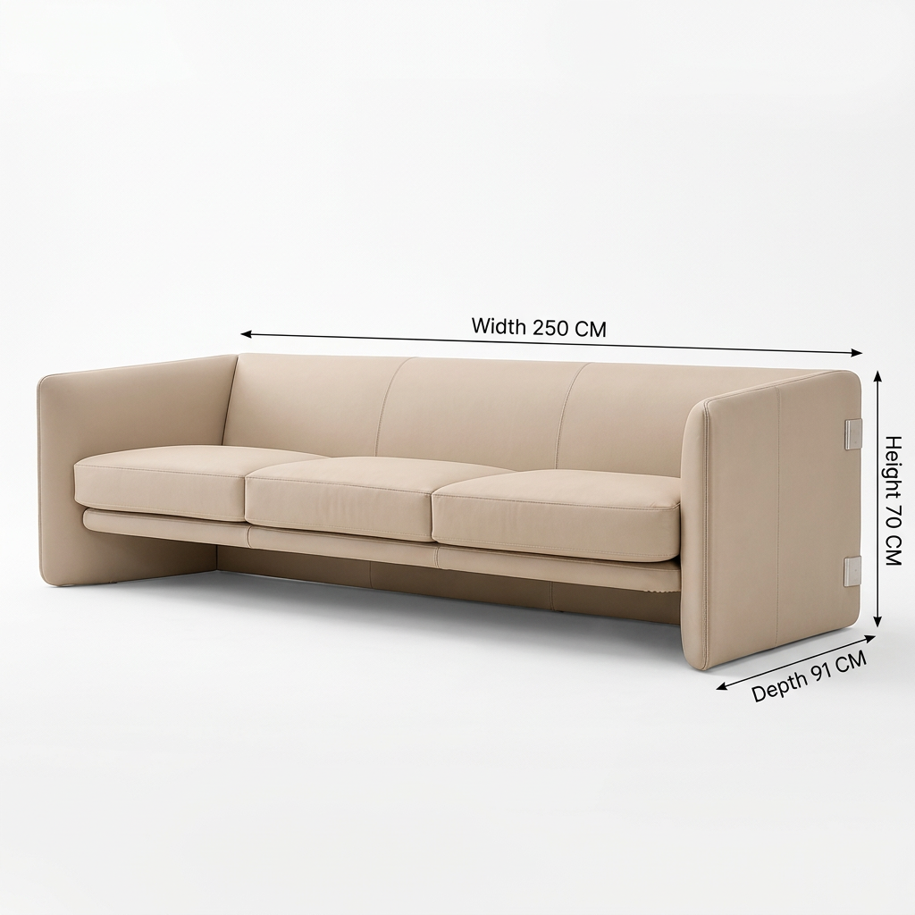 Neris three-seater dimensions, 250 cm wide, 91 cm deep and 70 cm high