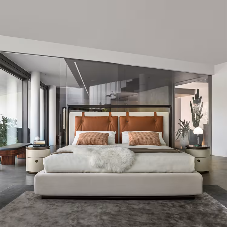 Corin Bed - Leather Cushion Headboard