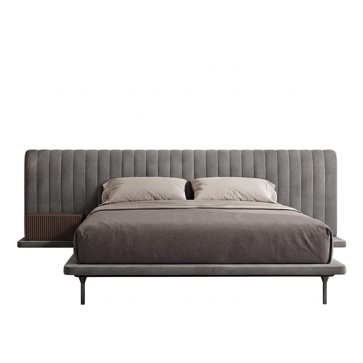 Opal channel-tufted fabric bed, front view on a white background
