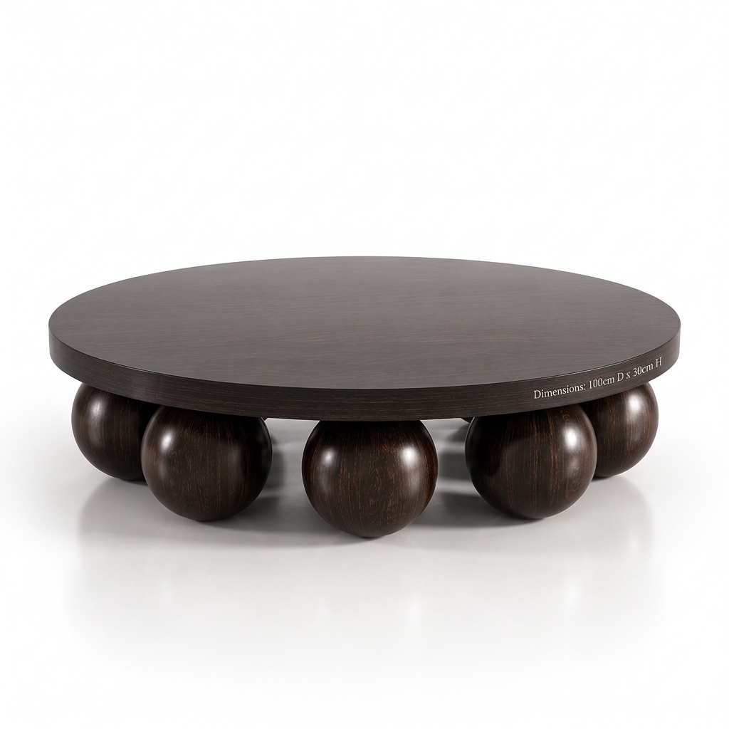 Orlo round coffee table, side-angle view on white