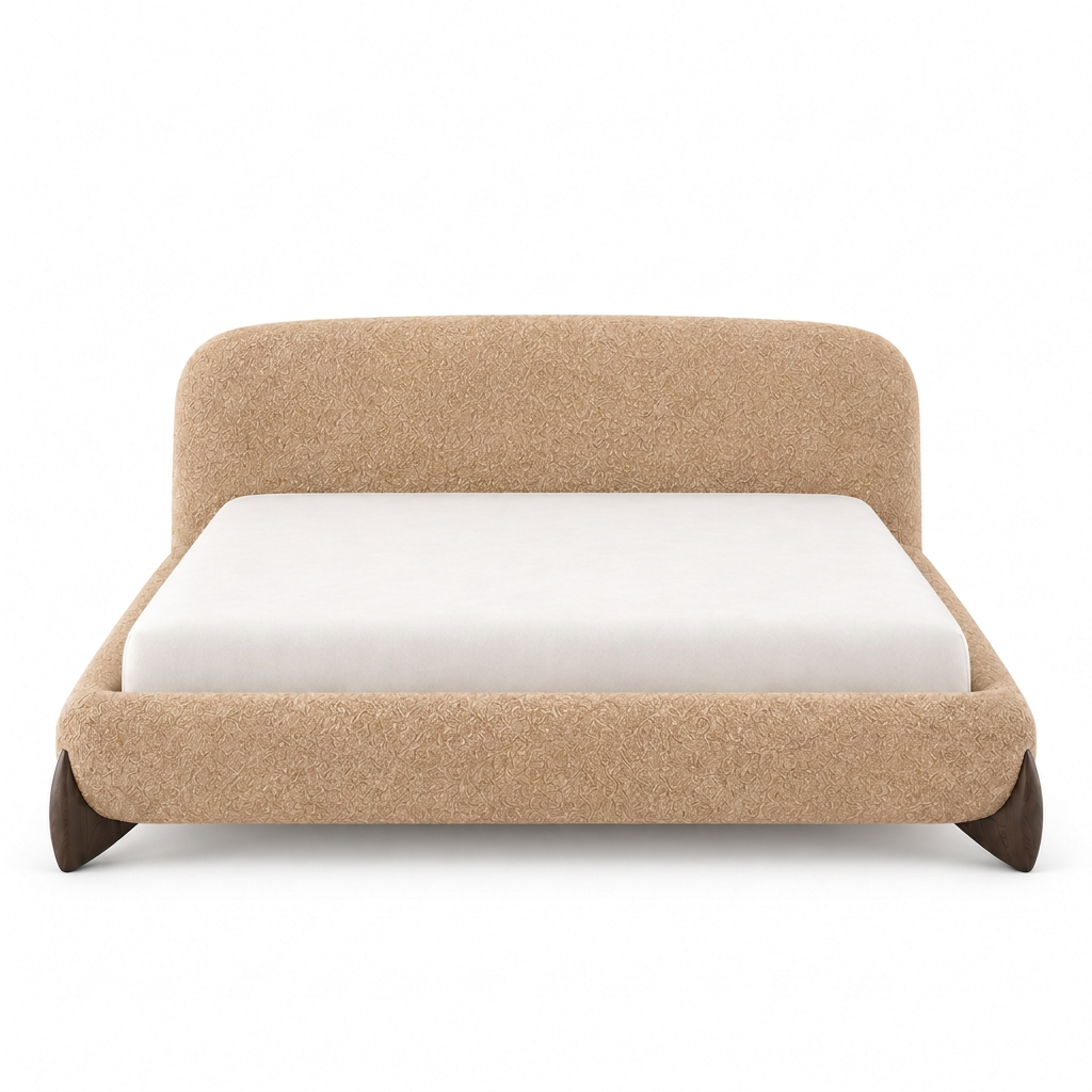 Orma beige upholstered bed, front view on a white background