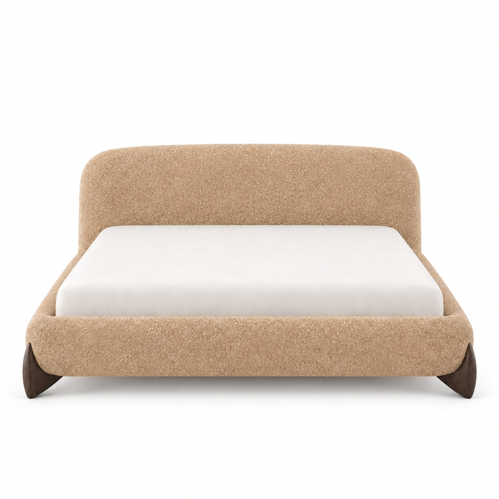 Orma beige upholstered bed, front view on a white background