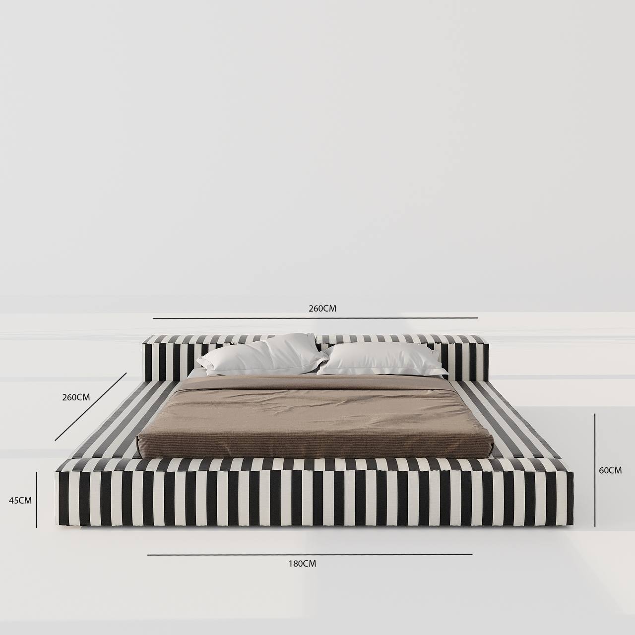 XO Platform Bed / White & Black Satin