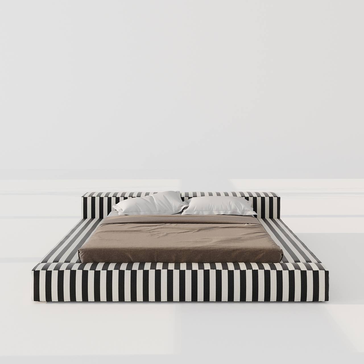 XO Platform Bed / White & Black Satin