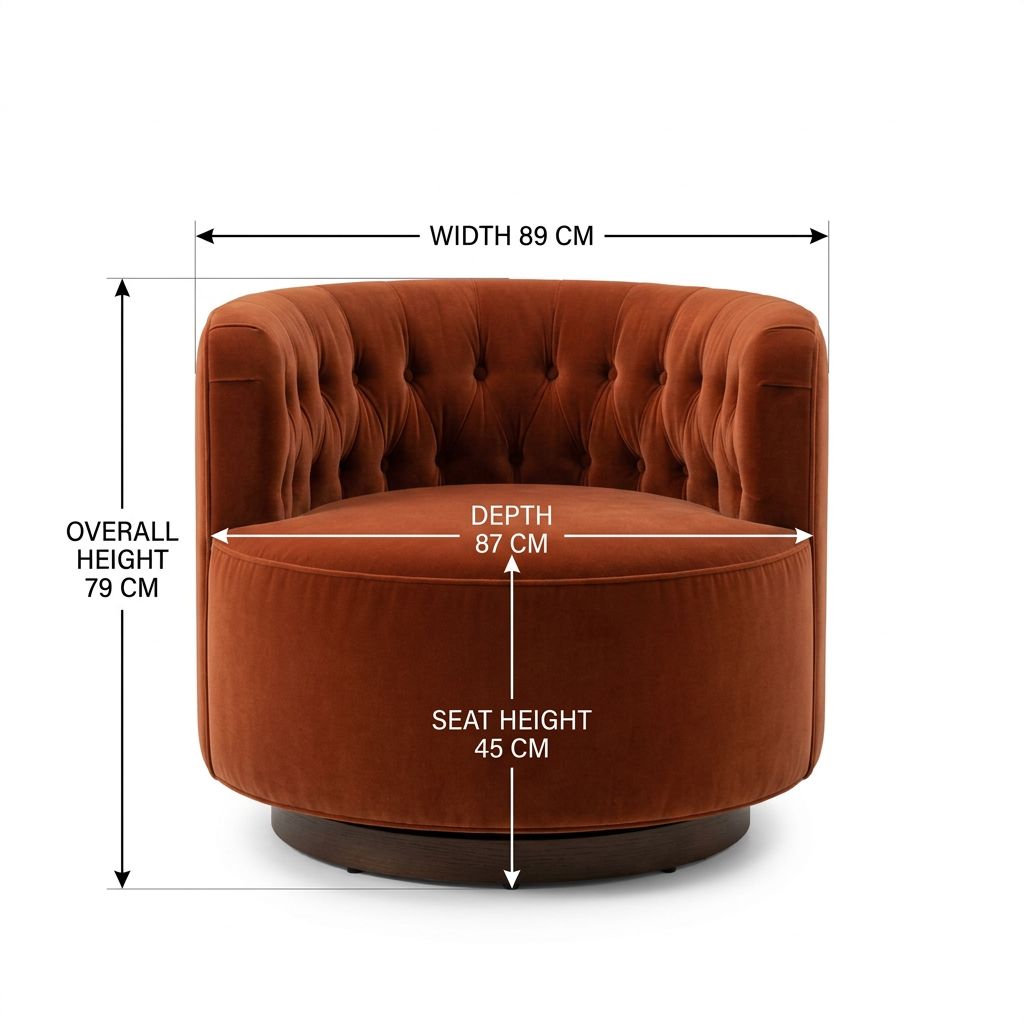 Riad chair dimensions, 89 cm wide, 87 cm deep, 79 cm high and 45 cm seat height