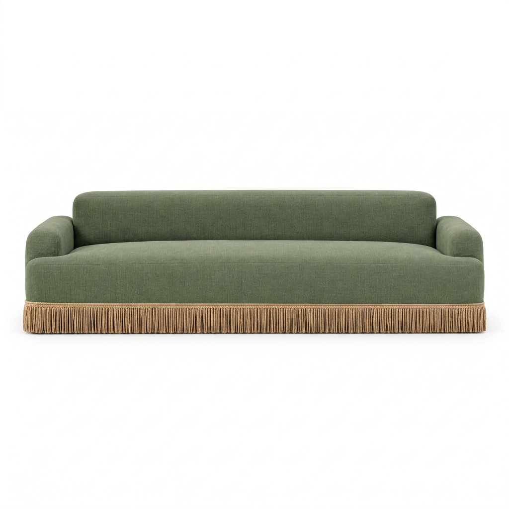 Rosalia sofa, straight-on front view on a white background