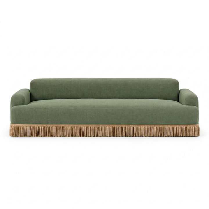 Rosalia sofa, straight-on front view on a white background