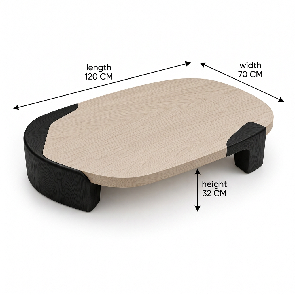 Rove coffee table dimensions, 120 cm long, 70 cm wide and 32 cm high