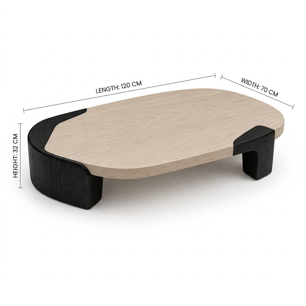 Rove coffee table, side-angle view on white