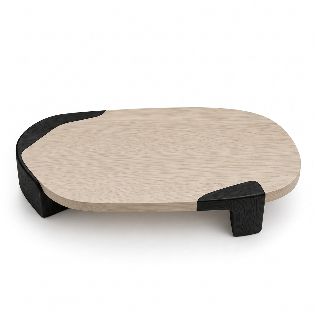 Rove two-tone organic coffee table, front view on white