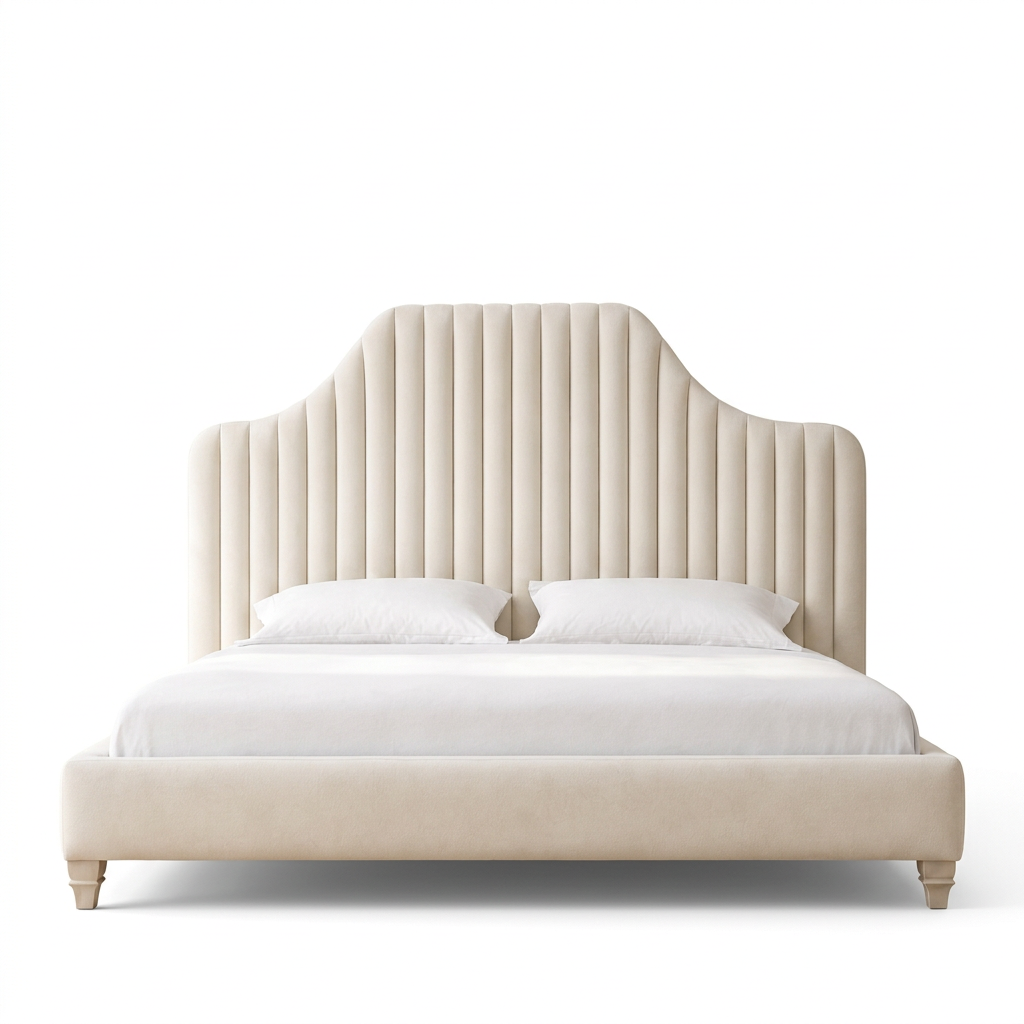 Seren wave-channel upholstered bed, front view on a white background