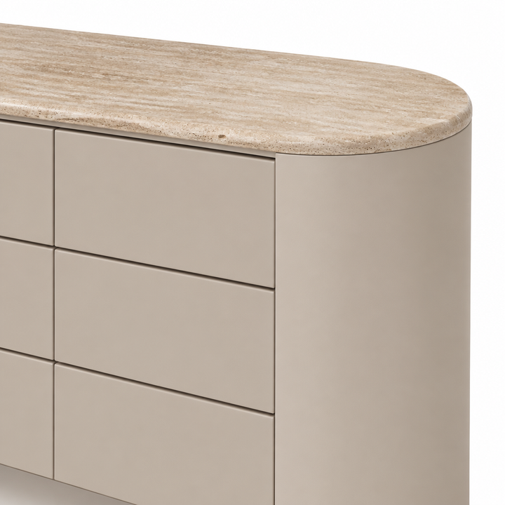Solenne travertine and painted-finish detail