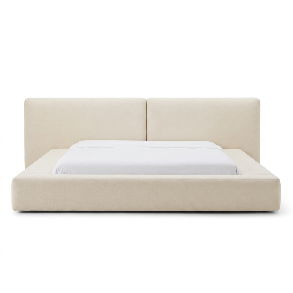 Sora bed, straight-on front view on a white background