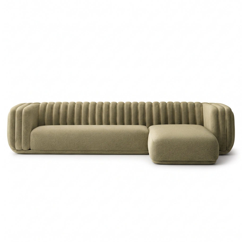 Vanya L-shape sofa, straight-on front view on a white background