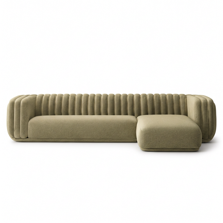 Vanya L-shape sofa, straight-on front view on a white background