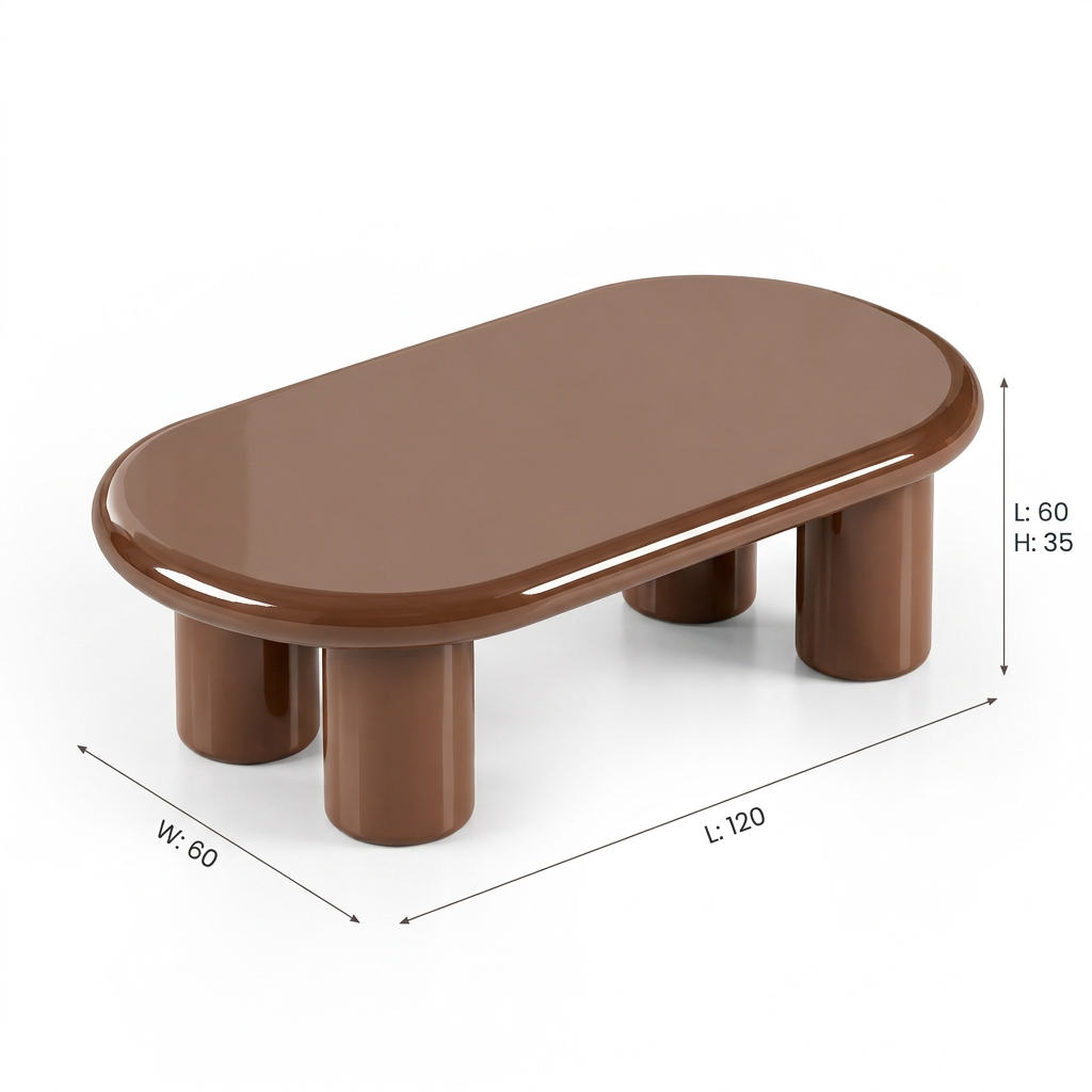 Vito capsule coffee table, side-angle view on white
