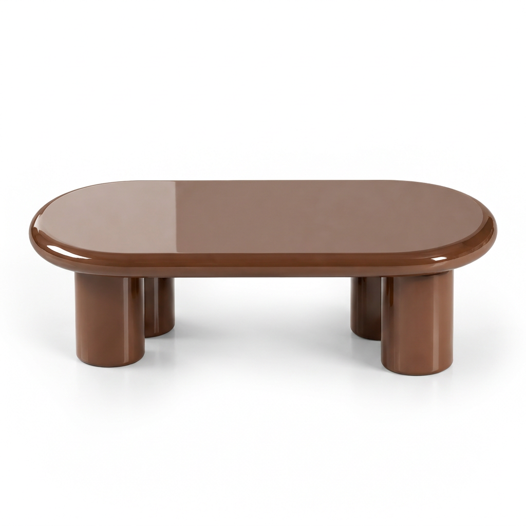Vito chocolate brown high-gloss capsule coffee table, front view on white
