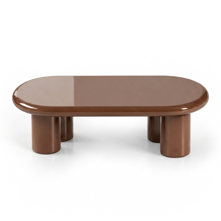 Vito chocolate brown high-gloss capsule coffee table, front view on white